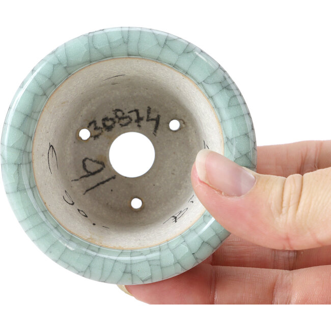 Pot à bonsaï rond bleu craquelé par Bigei - 73 x 73 x 45 mm