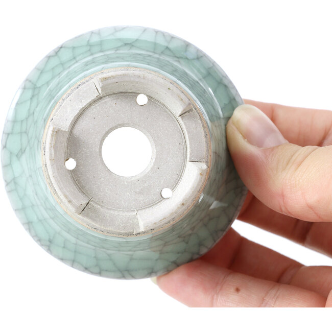 Pot à bonsaï rond bleu craquelé par Bigei - 73 x 73 x 45 mm