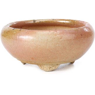 Bigei - Hirata Atsumi 85 mm round salmon pink bonsai pot by Bigei, Tokoname, Japan