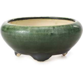 Bigei - Hirata Atsumi 85 mm round green bonsai pot by Bigei, Tokoname, Japan