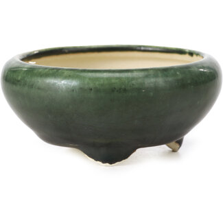 Bigei - Hirata Atsumi 85 mm round green bonsai pot by Bigei, Tokoname, Japan