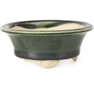 Bigei - Hirata Atsumi 87 mm round green bonsai pot by Bigei, Tokoname, Japan