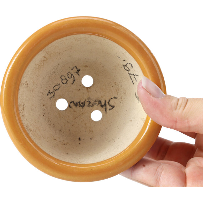 Runde orangefarbene Bonsaischale von Shozan - 102 x 102 x 47 mm