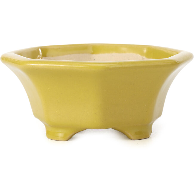 Achteckige gelbe Bonsaischale von Shozan - 135 x 126 x 54 mm