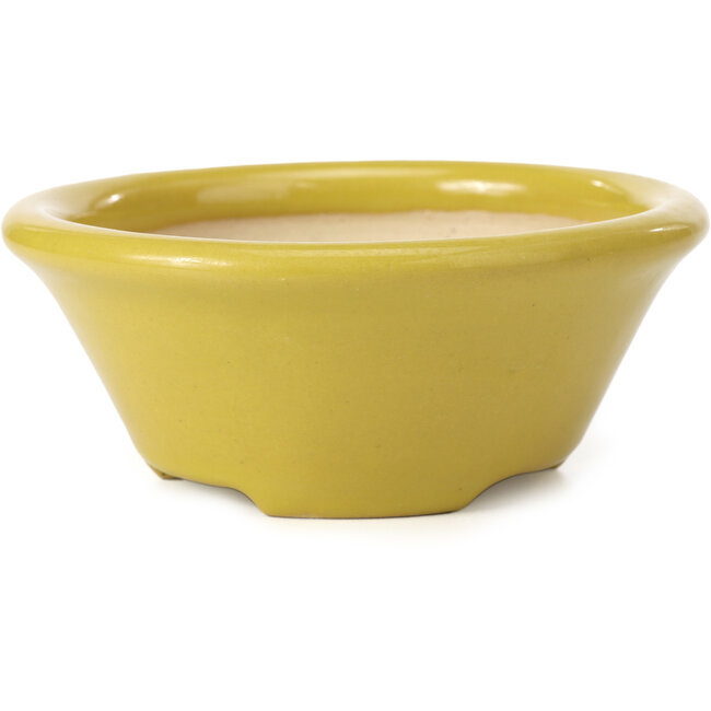 Ronde gele bonsaipot van Shozan - 142 x 142 x 60 mm