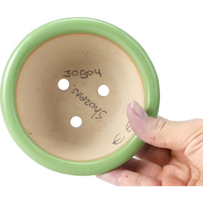 Ronde groene bonsaipot van Shozan - 121 x 121 x 55 mm