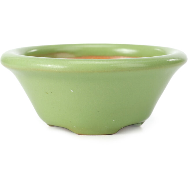 Ronde groene bonsaipot van Shozan - 104 x 104 x 45 mm