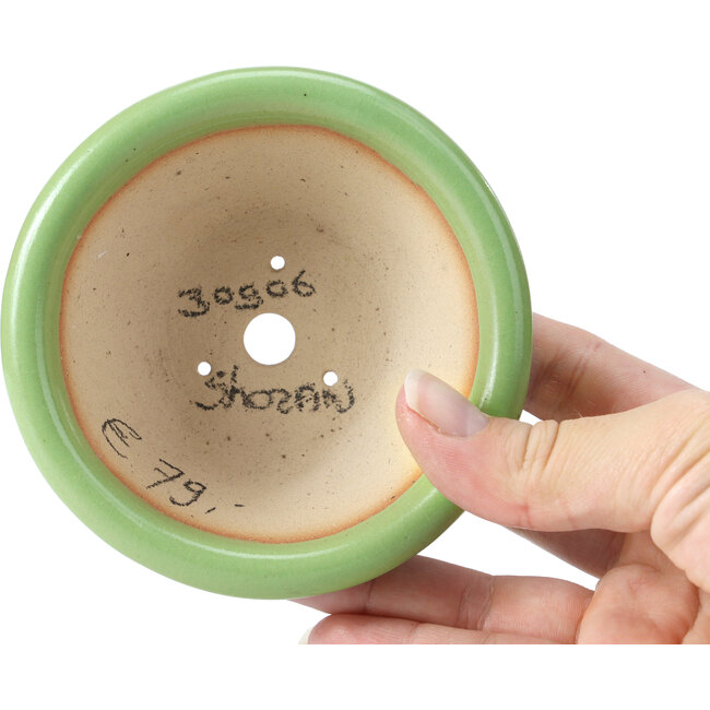 Ronde groene bonsaipot van Shozan - 102 x 102 x 47 mm