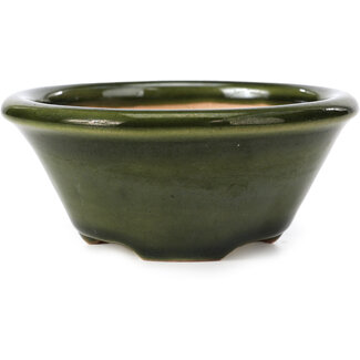 Shouzan  (Akira/Masami Watanabe) 121 mm round green bonsai pot by Shozan, Japan