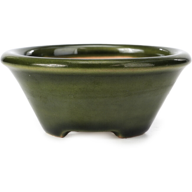 Round green bonsai pot by Shozan - 121 x 121 x 55 mm