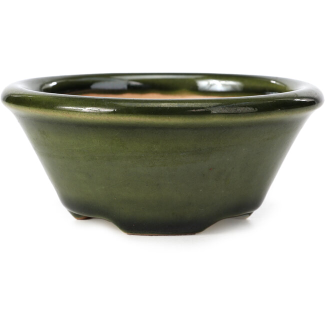 Round green bonsai pot by Shozan - 121 x 121 x 55 mm