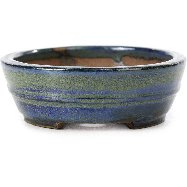 Maceta de bonsái ovalada azul y verde de Shibakatsu - 125 x 100 x 34 mm