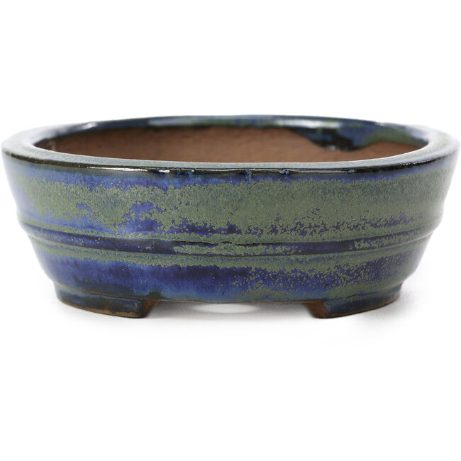 Ovale blauwgroene bonsaipot van Shibakatsu - 125 x 100 x 34 mm