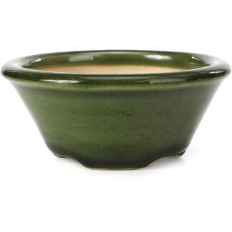 Shouzan  (Akira/Masami Watanabe) 121 mm round green bonsai pot by Shozan, Japan