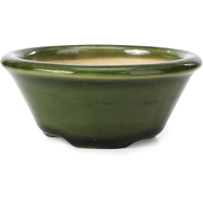 Ronde groene bonsaipot van Shozan - 121 x 121 x 55 mm