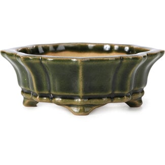 Shouzan  (Akira/Masami Watanabe) 107 mm mokko green bonsai pot by Shozan, Japan