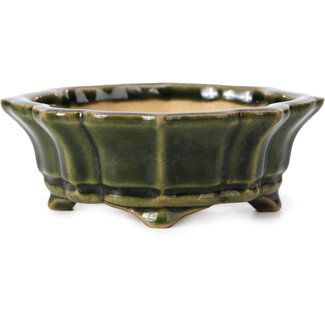 Shouzan  (Akira/Masami Watanabe) 107 mm mokko green bonsai pot by Shozan, Japan