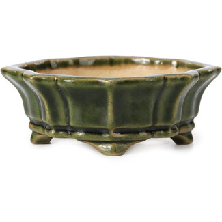 Shouzan  (Akira/Masami Watanabe) 107 mm mokko green bonsai pot by Shozan, Japan