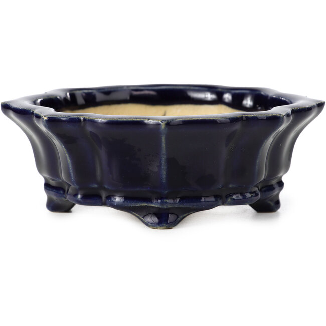 Mokko blauwe bonsaipot van Shozan - 107 x 90 x 39 mm