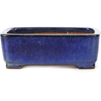  Shibakatsu (Katsuichi Shibata) 129 mm rectangular blue and green bonsai pot by Shibakatsu, Tokoname, Japan