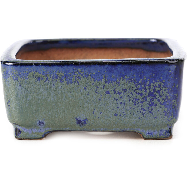 Rectangular blue and green bonsai pot by Shibakatsu - 129 x 103 x 43 mm