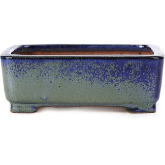  Shibakatsu (Katsuichi Shibata) 129 mm rectangular blue and green bonsai pot by Shibakatsu, Tokoname, Japan