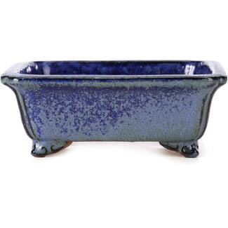  Shibakatsu (Katsuichi Shibata) 131 mm rectangular blue and green bonsai pot by Shibakatsu, Tokoname, Japan