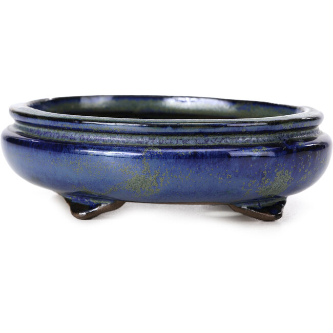 Vaso per bonsai ovale blu e verde di Shibakatsu - 137 x 114 x 40 mm