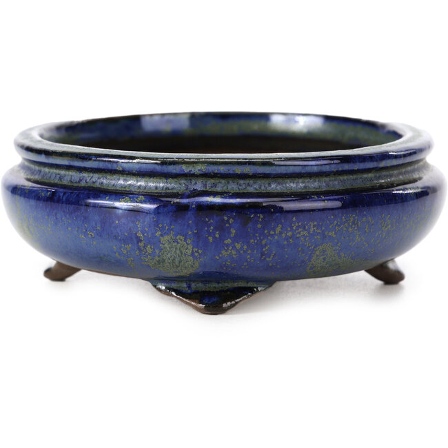 Vaso per bonsai ovale blu e verde di Shibakatsu - 137 x 114 x 40 mm