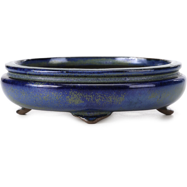 Maceta de bonsái ovalada azul y verde de Shibakatsu - 137 x 114 x 40 mm