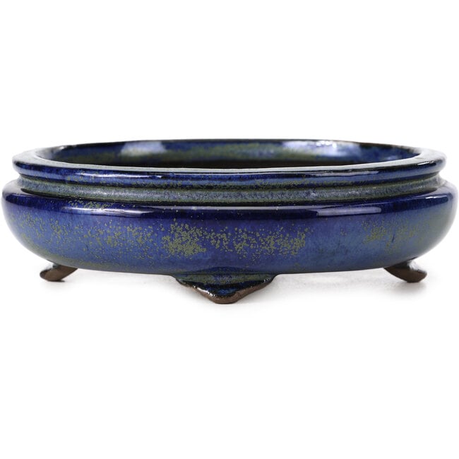 Ovale blauwgroene bonsaipot van Shibakatsu - 137 x 114 x 40 mm