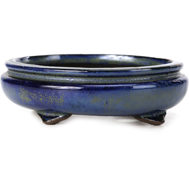 Pot à bonsaï ovale bleu et vert par Shibakatsu - 137 x 114 x 40 mm