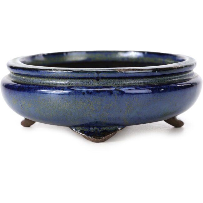 Vaso per bonsai ovale blu e verde di Shibakatsu - 137 x 114 x 40 mm