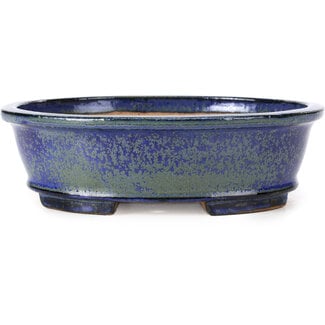 Shibakatsu (Katsuichi Shibata) 185 mm oval blue bonsai pot by Shibakatsu, Tokoname, Japan