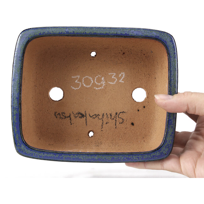 Rectangular blue bonsai pot by Shibakatsu - 161 x 132 x 62 mm
