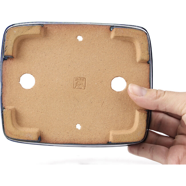 Rechteckige blaue Bonsaischale von Shibakatsu - 161 x 132 x 62 mm