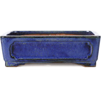  Shibakatsu (Katsuichi Shibata) 156 mm rectangular blue and green bonsai pot by Shibakatsu, Tokoname, Japan