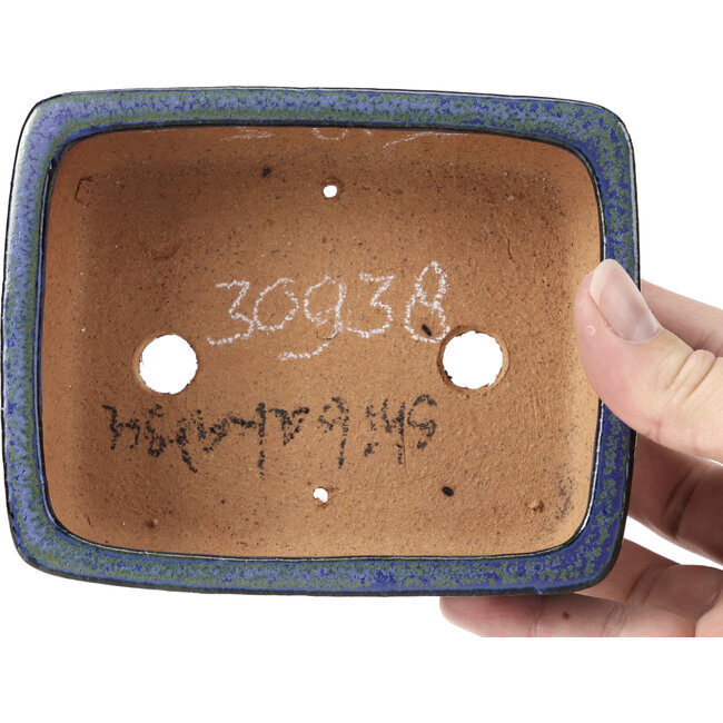 Maceta de bonsái rectangular azul y verde de Shibakatsu - 129 x 103 x 43 mm
