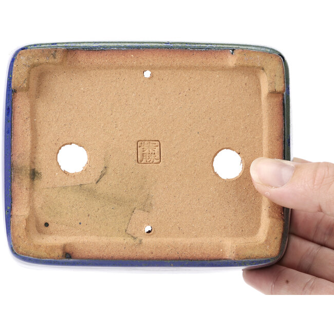 Rectangular blue and green bonsai pot by Shibakatsu - 129 x 103 x 43 mm