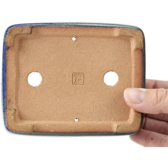 Maceta de bonsái rectangular azul y verde de Shibakatsu - 129 x 103 x 43 mm