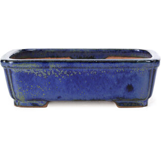  Shibakatsu (Katsuichi Shibata) 146 mm rectangular blue and green bonsai pot by Shibakatsu, Tokoname, Japan