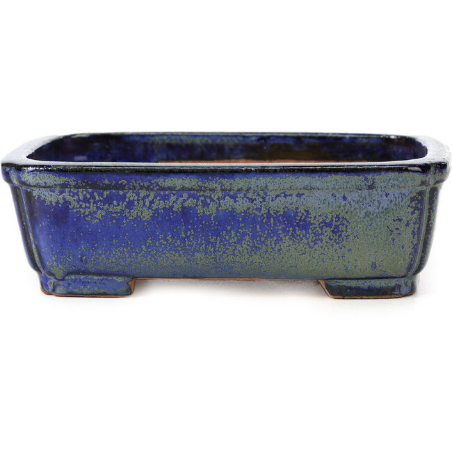 Rechthoekige blauwgroene bonsaipot van Shibakatsu - 146 x 111 x 45 mm
