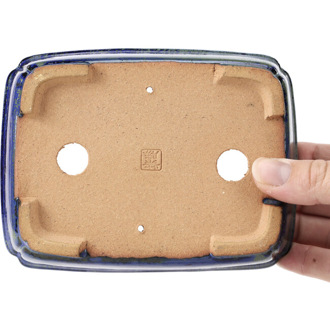 Maceta de bonsái rectangular azul y verde de Shibakatsu - 146 x 111 x 45 mm