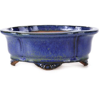  Shibakatsu (Katsuichi Shibata) 129 mm mokko blue and green bonsai pot by Shibakatsu, Tokoname, Japan