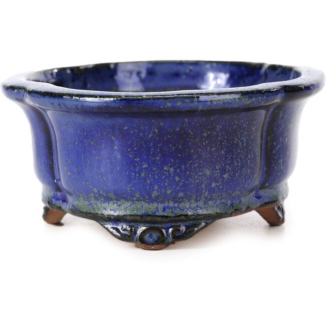 Mokko blaue und grüne Bonsaischale von Shibakatsu - 129 x 103 x 50 mm