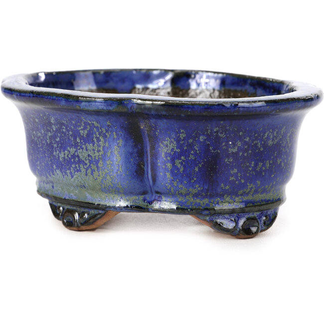 Pot à bonsaï Mokko bleu et vert par Shibakatsu - 129 x 103 x 50 mm