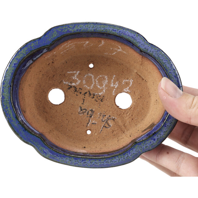 Pot à bonsaï Mokko bleu et vert par Shibakatsu - 129 x 103 x 50 mm