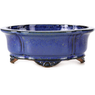  Shibakatsu (Katsuichi Shibata) 129 mm mokko blue and green bonsai pot by Shibakatsu, Tokoname, Japan