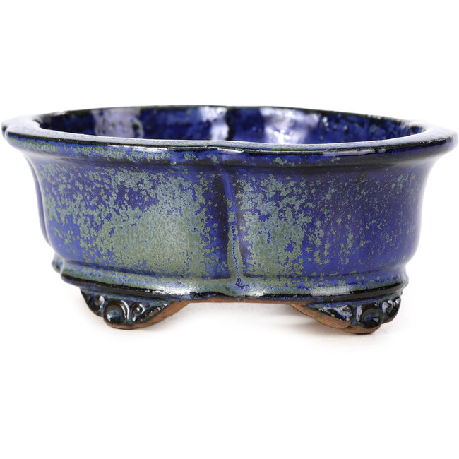 Mokko blauwe en groene bonsaipot van Shibakatsu - 129 x 103 x 50 mm