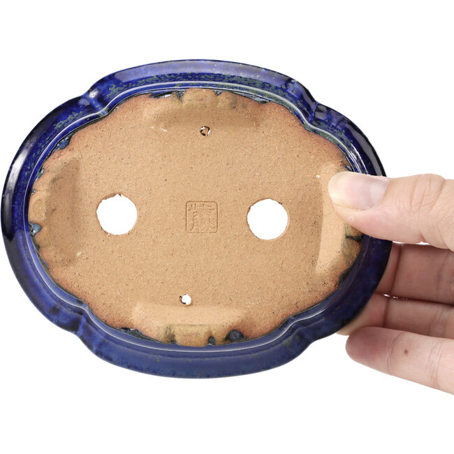 Pot à bonsaï Mokko bleu et vert par Shibakatsu - 129 x 103 x 50 mm